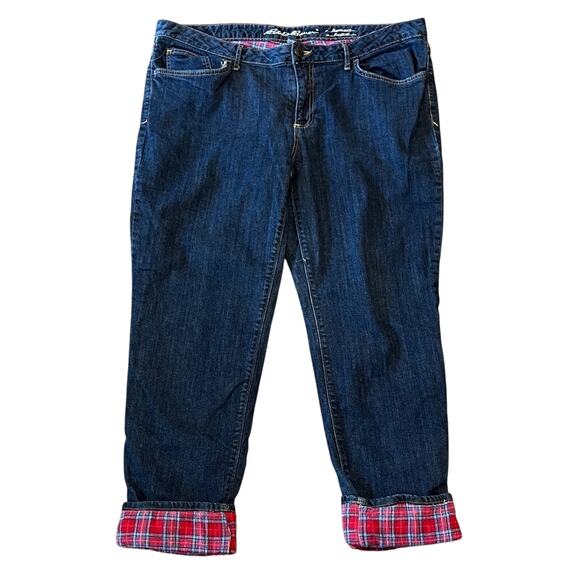 Eddie Bauer Relaxed Boyfriend Mid-Rise Straight Flannel Lined Plaid Jean Size 18 - Picture 2 of 9